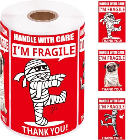 Large Funny Fragile Stickers – 6x4 inch Humorous Mummy & Dog 'Handle with Care'Packing Labels for Shipping, Moving & Gift Boxes - style: 4*6 inch fragile