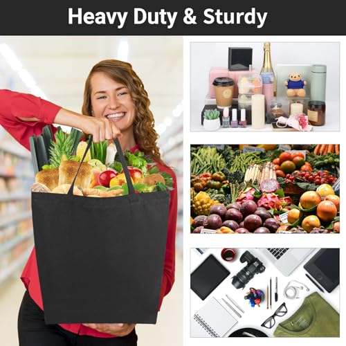 Segarty Canvas Tote Bag Bulk, 6 Pack 20x15.7 Canvas Bags for Women, Reusable Totes Aesthetic with Blank Natural Cotton Cloth for DIY, Grocery Shopping, Beach, Travel，Gift - size: 19.7"x15.7"x7.9", style: Black_6pcs