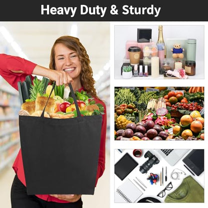 Segarty Canvas Tote Bag Bulk, 6 Pack 20x15.7 Canvas Bags for Women, Reusable Totes Aesthetic with Blank Natural Cotton Cloth for DIY, Grocery Shopping, Beach, Travel，Gift - size: 19.7"x15.7"x7.9", style: Black_6pcs