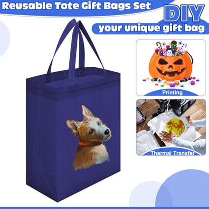Windyun 50 Pcs Reusable Tote Bag Bulk 8 x 4 x 10 Inch, Navy Blue - color: Navy Blue
