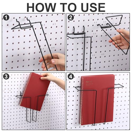 Beeveer 4 Pair Pegboard Display Shelves Expandable Magazine Holder, Black - color: Black