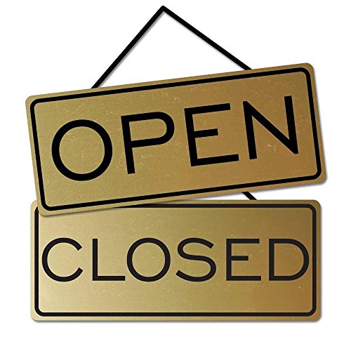 Open Closed Sign, Brushed Gold, 12" x 5" - Durable Dual-Sided Design with Adhesive Tape & Knotted Ribbon Hanger, No Tools Required - color: Brushed Gold, size: 12x5 inches