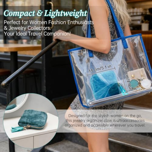 Small Travel Jewelry Case,Portable Soft Velvet Jewelry Travel Pouch,Blue - color: Blue-1PCS