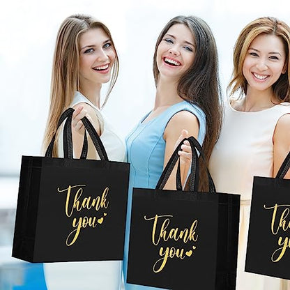 Sweetude 30 Thank You Non Woven Gift Bag, 11 x 12 x 5 Inch, Black - color: Black, size: 11 X 12 X 5 Inch