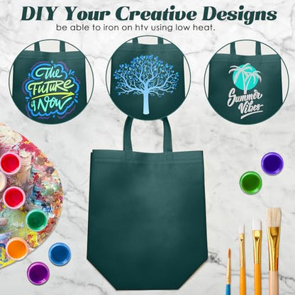 Reginary 50 Pcs Reusable Tote Bags Shopping Bags Non Woven, Dark Green - color: Dark Green