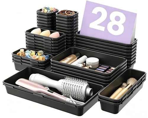 A-LuGei 【Military Grade】 Drawer Organizer for Vanity Bathroom Makeup Desk - color: Black