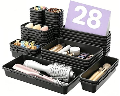 A-LuGei 【Military Grade】 Drawer Organizer for Vanity Bathroom Makeup Desk - color: Black