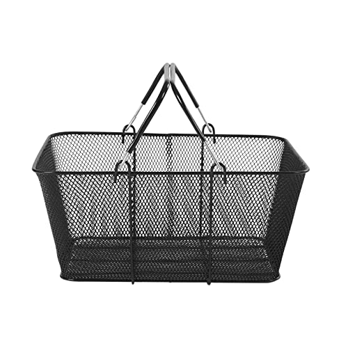 Stackable Metal Shopping Baskets, 12PCS Black Portable Hollow-out Shopping Basket with 2 Sides Foldable Handles, Multifunctional Shopping Baskets for Grocery, Retail