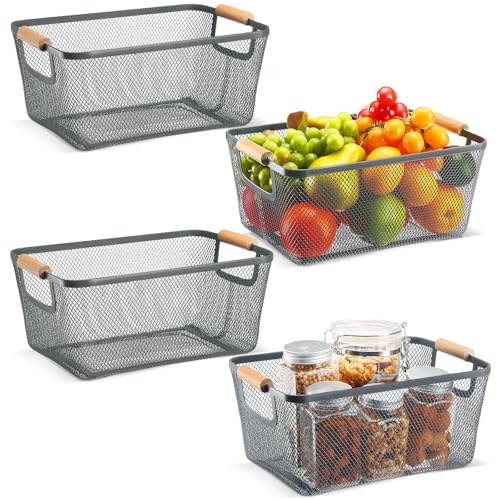 Ziliny 4 Pcs Mesh Wire Baskets for Organizing, Medium, Dark Gray - color: Dark Gray, size: Medium