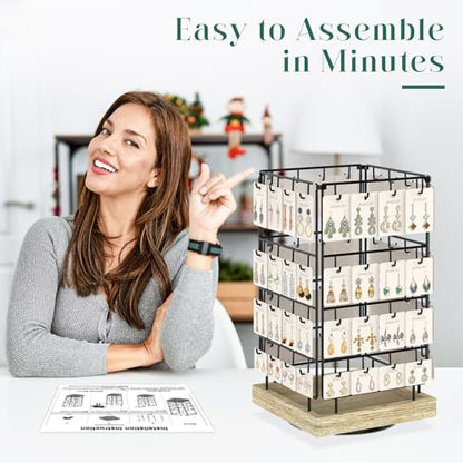 EsLuker.ly Rotating Earring Display Holder Stand for Vendors Selling, Oak - color: Oak+Black