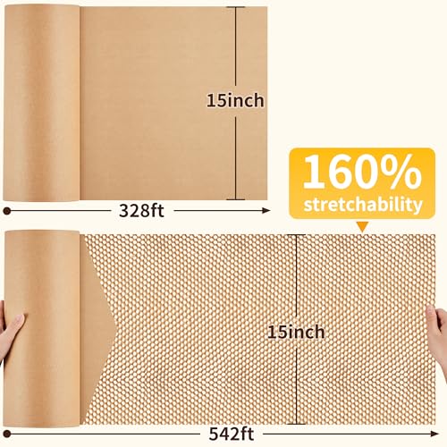 JARLINK Honeycomb Packing Paper, 15" x 328' Bubble Wrap Roll for Packing - size: 15"x 328'