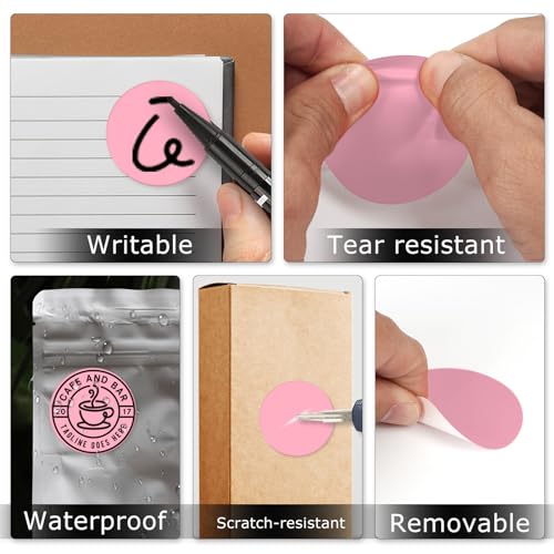 Pink Round Stickers 2 Inch Waterproof Vinyl Coding Labels 200 PCS - color: Pink