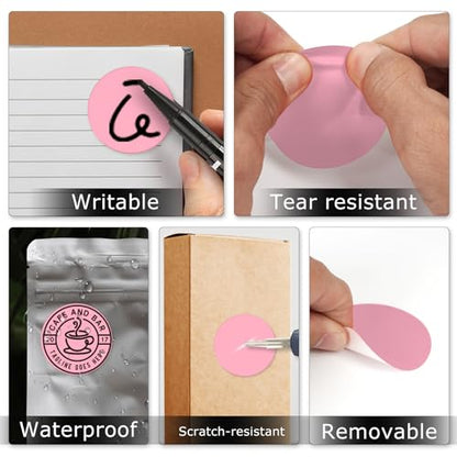 Pink Round Stickers 2 Inch Waterproof Vinyl Coding Labels 200 PCS - color: Pink