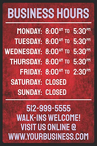 Customized Business Hours Personalized Sign, 8x12 - color: Custom Business Hours Dark Colors
