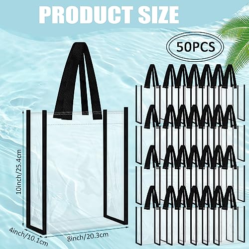 Paterr 50 Pcs Clear Tote Bag Bulk Stadium Approved Plastic Clear Gift Bag with Handle for Wedding Birthday Baby Shower Party