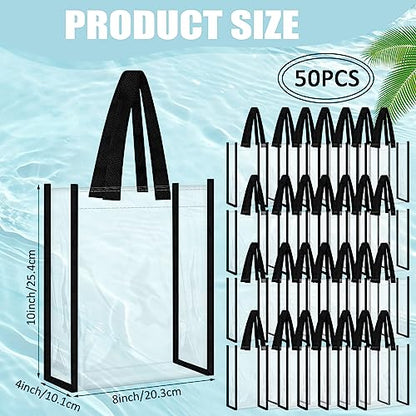 Paterr 50 Pcs Clear Tote Bag Bulk Stadium Approved Plastic Clear Gift Bag with Handle for Wedding Birthday Baby Shower Party