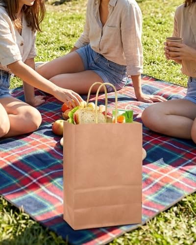 qiqee Apricot Gift Bag with Handles Bulk 24Pcs Paper Bags -10.6"x8.3"x4.3"Party Favor Bags - Solid Color - color: Apricot Orange