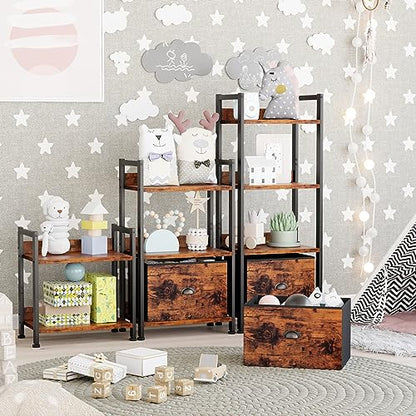 Furologee 4 Tier Bookshelf with Drawer, Small Narrow Bookcase, Rustic Brown - color: Rustic Brown, size: 4 Tier