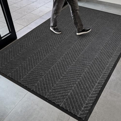 4′ x 6′ Heavy Duty Front Door Mat, Large Non-Slip Entryway Rug - color: Charcoal Grey, size: 4' x 6' (Rectangular)