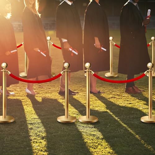 Fumete 6 Pieces Velvet Stanchion Rope Bulk 6.5 Feet Crowd Control Barriers Safety Velvet Rope with Polished Gold Hooks for Party Openings, Not Include Stanchion Post(Red) - color: Red