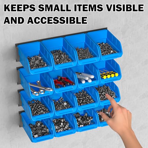 Ultrawall Wall Mounted Storage Bins, Plastic Hanging Storage Organizer Bins - color: Blue