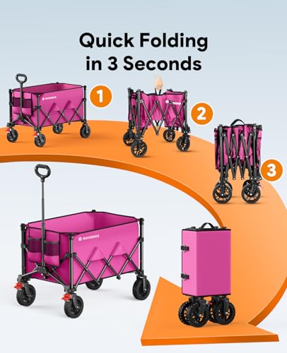 180L Wagons Carts Foldable with Wheels and Brakes for Camping Grocery - color: Pink, size: 180l