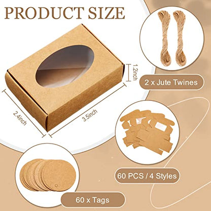 Yexiya 60 Pcs Soap Boxes with Window 3.55"x2.4"x1.2" Gift Set,Kraft Color - color: Kraft Color