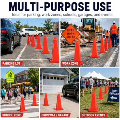 BESEA 3 Pack 36 Inch Red Traffic Cones with Weighted Base - color: Red, size: 36INCH