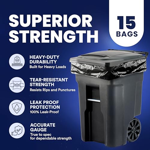Plasticplace 95-96 Gallon Heavy Duty Black Trash Bags - Contractor Grade, Extra Large Garbage Bags for Construction & Outdoor Trash Cans, 1.2 Mil Thick, 61” x 68” (15 Count Roll) - size: 15 Count (Pack of 1)