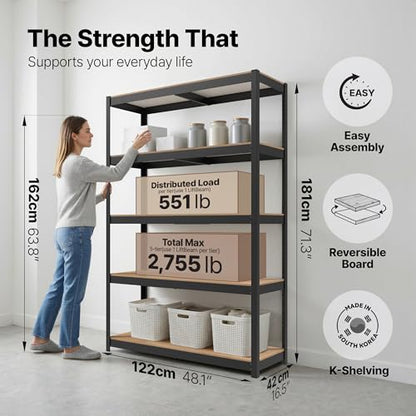 HOMEDANT House Black 48.1" W 5 Tier Storage Shelves Garage Shelving Unit - color: Black, size: 48.1"W x 16.5"D