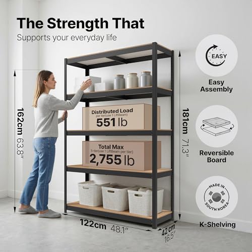 HOMEDANT House Black 48.1" W 5 Tier Storage Shelves Garage Shelving Unit - color: Black, size: 48.1"W x 16.5"D
