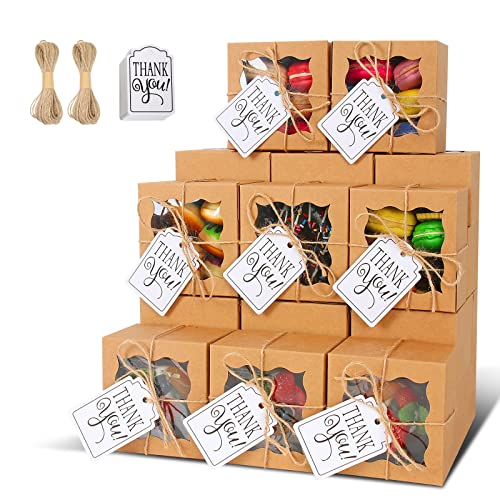 KPOSIYA 20pcs Small Cookie Boxes with Window, 4x4x2.5 Brown Bakery Box - color: Brown, size: 20