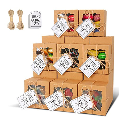 KPOSIYA 20pcs Small Cookie Boxes with Window, 4x4x2.5 Brown Bakery Box - color: Brown, size: 20
