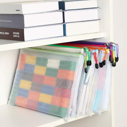 EOOUT 24pcs Mesh Zipper Pouch Bags A4 Document Bag, 13.5x9 Inches, Plastic Zip File Folders, Puzzles, Board Game Storage for Organizing Office Home - style: A4-24pcs