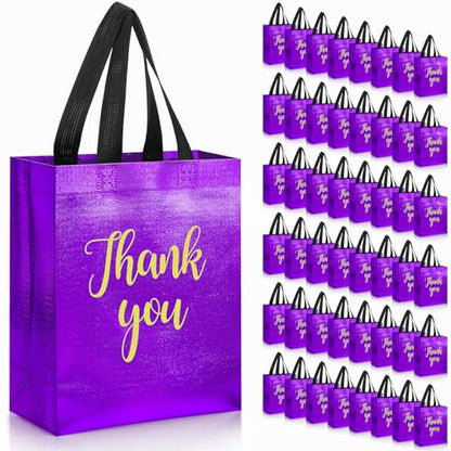 Fumete 50 Pcs Purple Glossy Thank You Gift Bag with Handles - color: Purple