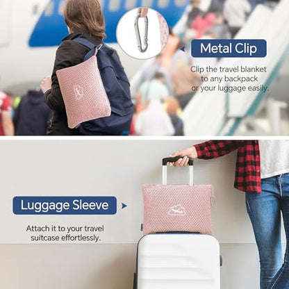 BEDELITE Travel Blanket with Bag, Jacquard Fleece Blanket 65"x40", Pink - color: Pink