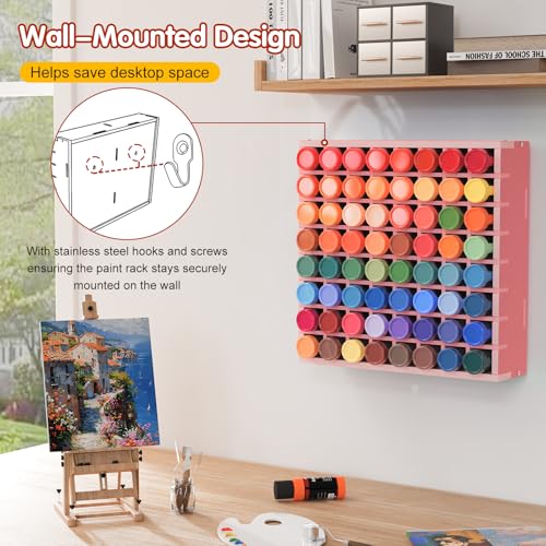 Krafetto 64-Grid Paint Organizer for 2 Oz Bottles, Wall Mount, Pink - color: 1pc pink paint rack
