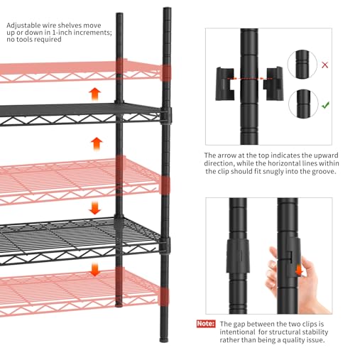 Golpart 4Tier Adjustable Storage Shelves Metal Wire Shelving Standing Shelf - color: Black, size: 4-tier-12"Dx22"Wx43.5"H