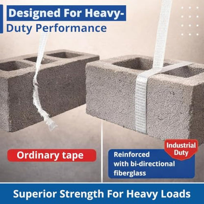 Filament Tape Bi-Directional Cross Weave, Fiberglass Reinforced Strapping Tape, Heavy Duty Industrial Packing & Palletizing, Strong Adhesive Shipping Tape 3" x 60 Yards, 2 Rolls