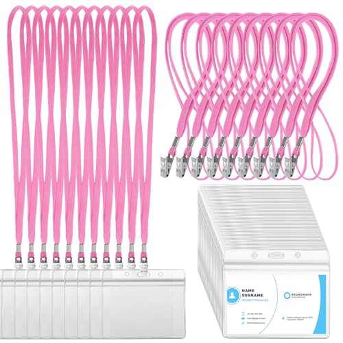 Marspark 100 Sets 4"x3" Name Badge Holder with Lanyard Bulk, Pink - color: Pink