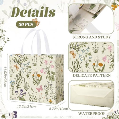 Abbylike 30 Pcs Wildflower Large Floral Tote Gift Bags Non Woven Handle - style: Wildflower