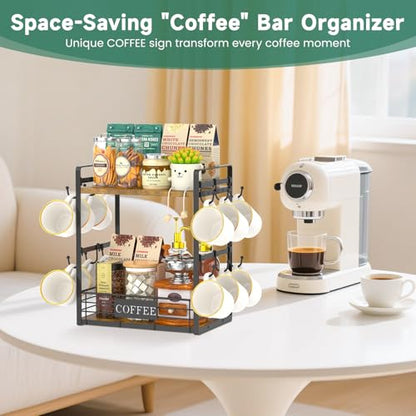 EsLuker.ly Coffee Mug Cup Holder Tree Bar Station Organizer, 2 Tier - color: Antique Brown + Black
