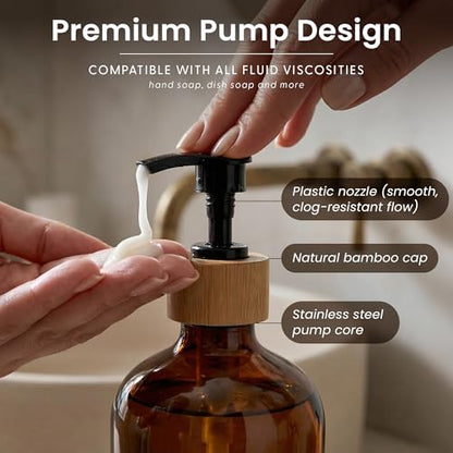 Maisonovo Dish Soap Dispenser - Amber Soap Dispenser Black Bamboo Pumps - color: Amber Black