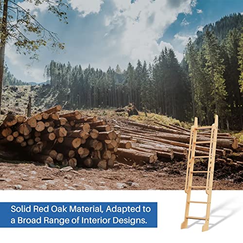 7 ft Rolling Library Ladder, Sturdy Wood Step and Build-in Handrail, Multi-use for Loft Stairs/Bookshelf, Red Oak (Total Length 86.7’’)