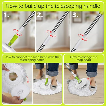 Masthome Spin Mop Bucket Set,Small Mop Bucket System with 3 Microfiber Pads - color: White