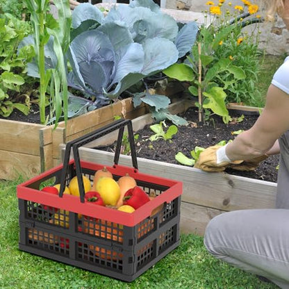 2-Pack Foldable Crates with Handles, 15L Plastic Collapsible Baskets