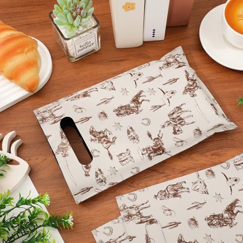 JarThenaAMCS 50Pcs Western Cowboy Goodie Bags Plastic Gift Bags Brown Wild West Rodeo Cactus Patterned Treat Candy Snack Bag for Birthday Baby Shower Party Favor Supplies
