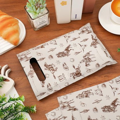 JarThenaAMCS 50Pcs Western Cowboy Goodie Bags Plastic Gift Bags Brown Wild West Rodeo Cactus Patterned Treat Candy Snack Bag for Birthday Baby Shower Party Favor Supplies