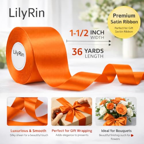 Orange Satin Ribbon 1-1/2 Inch x 36 Yards for Halloween Bows & Gift Wrap - color: Orange