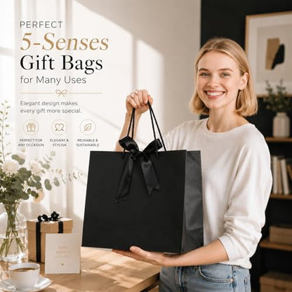Offizon 12PCS Black Gift Bags with Stripe Tissue Small Bag 8.7x3.9x7.1in - color: Small-Black3-6PCS